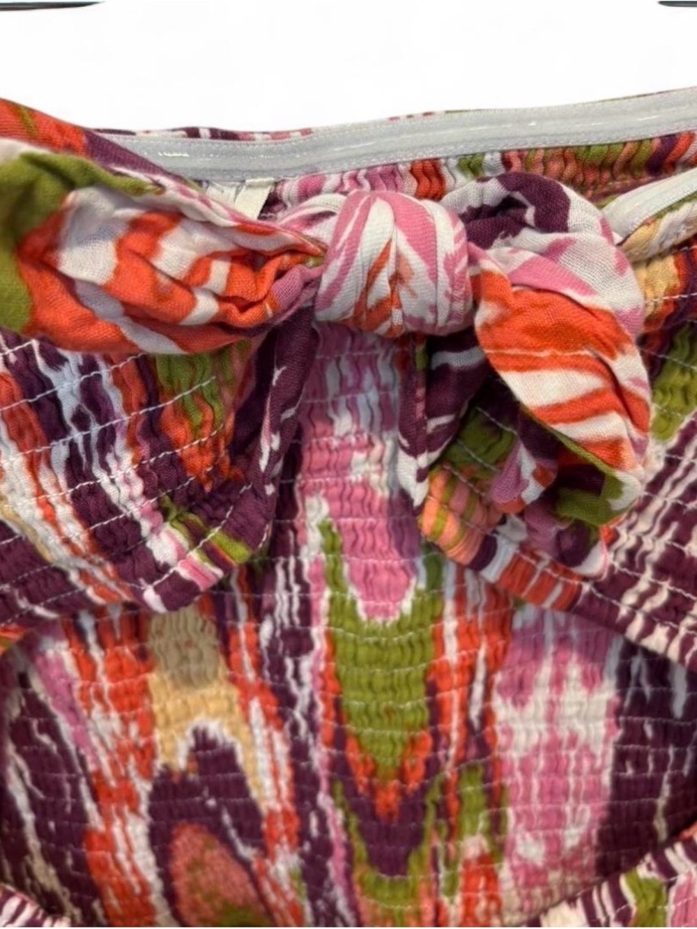 Anthropologie Pink Multi Tie-Front Smocked Dress - Picture 4 of 6